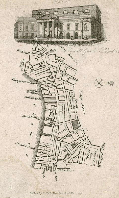 Covent Garden Theatre, Londyn i mapa okolic autorstwa English School