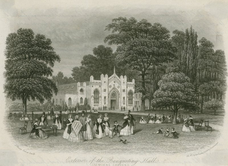 Cremorne Gardens, Londyn: zewnętrzna część sali bankietowej autorstwa English School