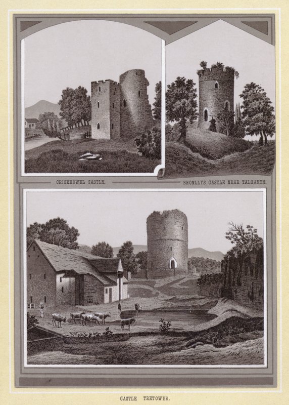 Zamek Crickhowel; Zamek Bronllys w pobliżu Talgarth; Zamek Tretower (lito) autorstwa English School