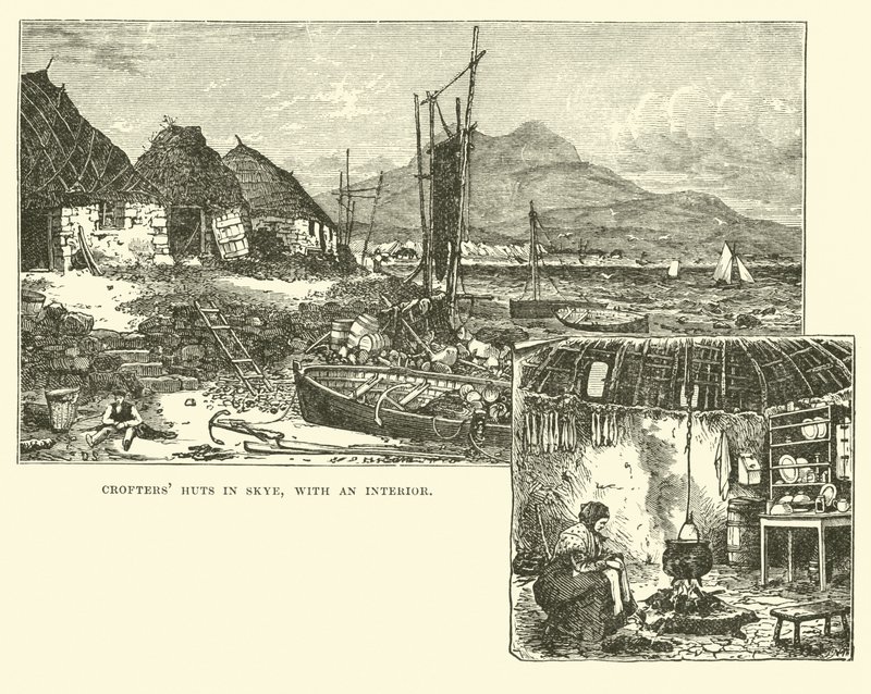 Chaty Crofters w Skye, z wnętrzem autorstwa English School