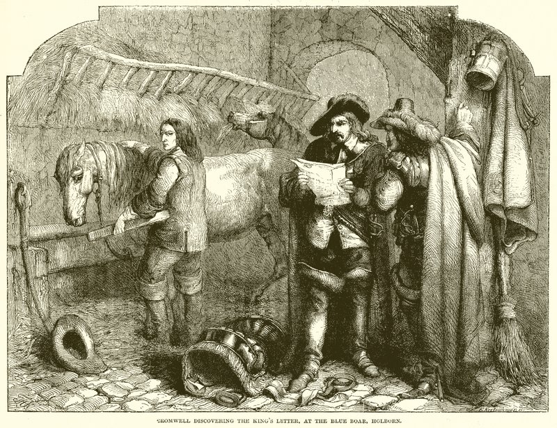 Cromwell odkrywa Kings Letter, w Blue Boar, Holborn autorstwa English School