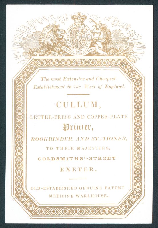 Cullum, Letter-Press i Copper-plate Printer, karta handlowa autorstwa English School