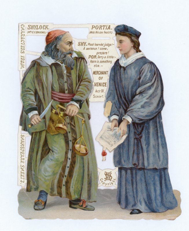 Wycinanka Shylock i Portia z Kupca weneckiego autorstwa English School