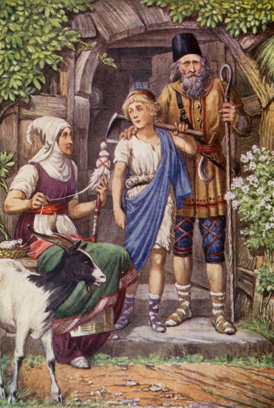 Cyrus i pasterz (kolorowa litografia) autorstwa English School
