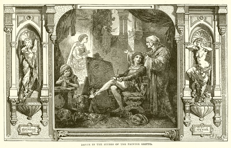 Dante w pracowni malarza Giotto autorstwa English School