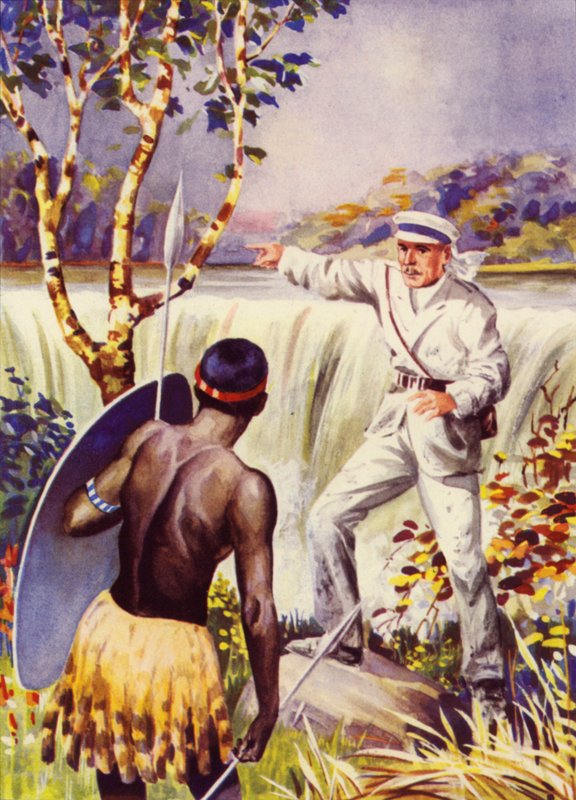 David Livingstone nad Wodospadami Wiktorii (kolor lito) autorstwa English School