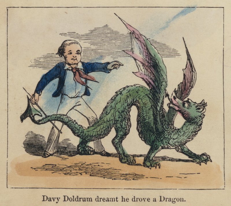 Davy Doldrum śnił, że jeździ smokiem (kolorowy grawerunek) autorstwa English School