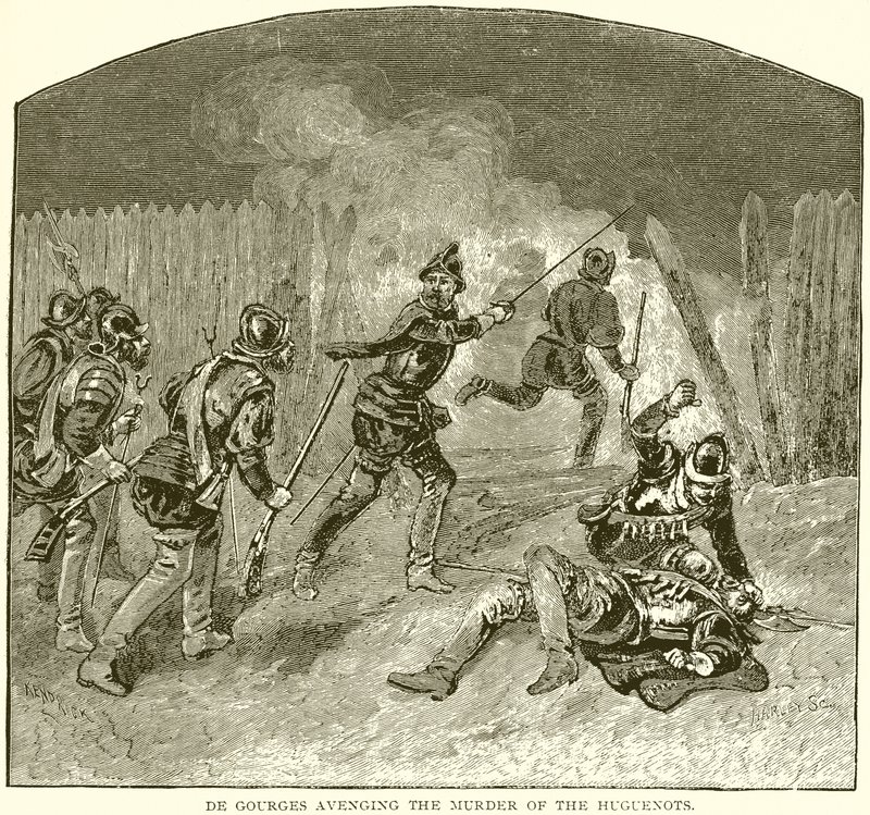 De Gourges pomszczący mord hugenotów autorstwa English School