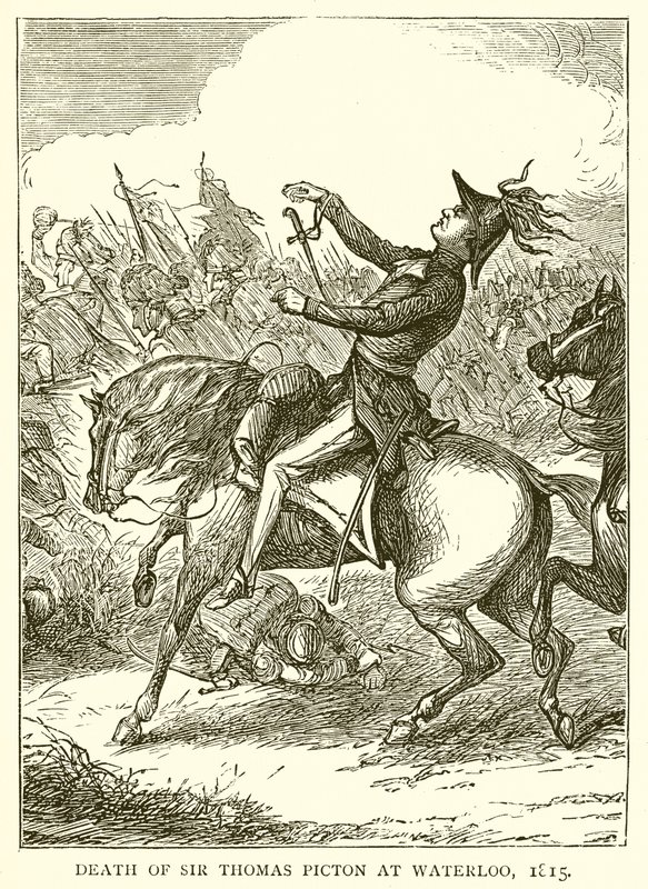 Śmierć sir Thomasa Pictona w Waterloo, 1815 autorstwa English School