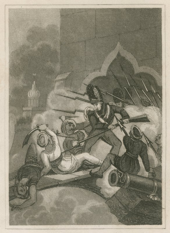 Śmierć Tippoo Sahiba podczas oblężenia Serigapatam, Indie, 1799 autorstwa English School
