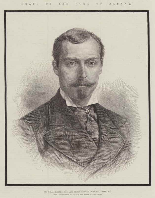 Śmierć księcia Albany, Jego Królewska Wysokość zmarłego księcia Leopolda, księcia Albany, KG (rycina) autorstwa English School