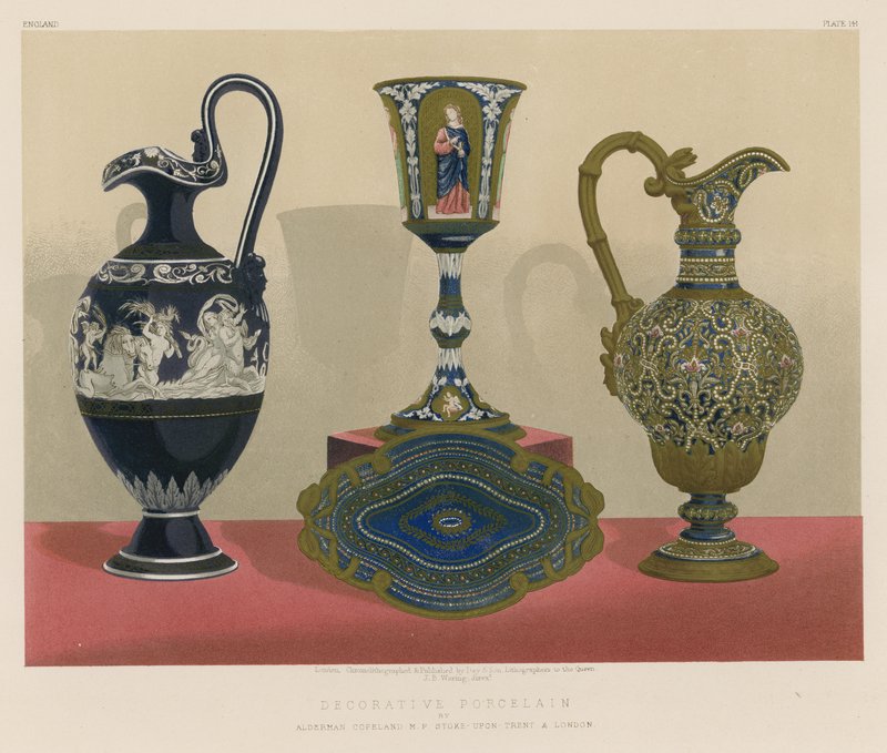 Porcelana dekoracyjna autorstwa Aldermana Copelanda MP Stoke-upon-Trent i Londynu autorstwa English School