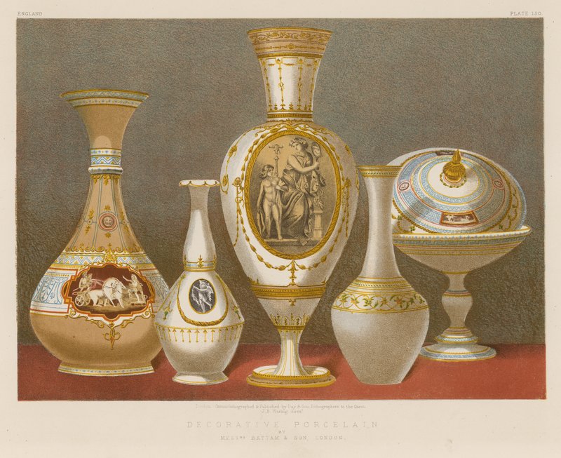 Dekoracyjna porcelana panów Battam and Son, Londyn autorstwa English School