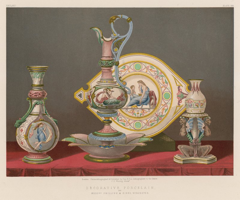 Dekoracyjna porcelana panów Phillips i Binns, Worcester autorstwa English School