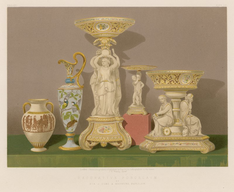 Dekoracyjna porcelana Sir J Duke and Nephews, Burslem autorstwa English School