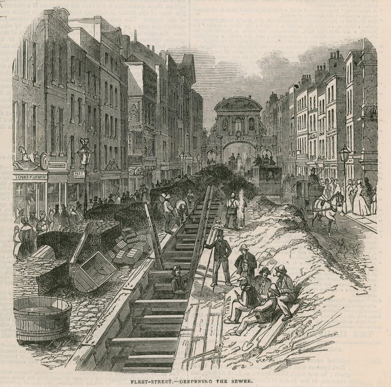 Pogłębianie kanałów przy Fleet Street autorstwa English School