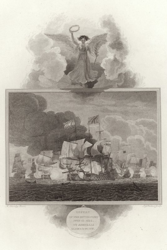 Klęska floty holenderskiej, 13 lipca 1653, przez admirałów Blake i Monk autorstwa English School