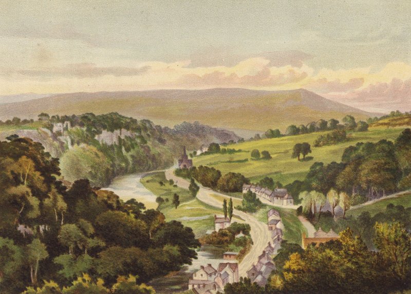 Derbyshire, Matlock, ze Wzgórz Abrahama (kolor lito) autorstwa English School