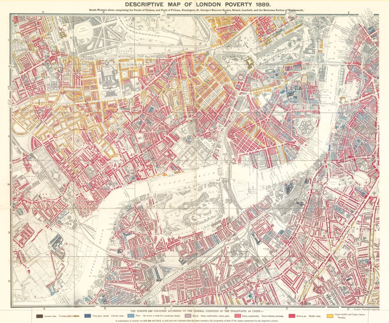 Opisowa mapa londyńskiej biedy, 1889 autorstwa English School
