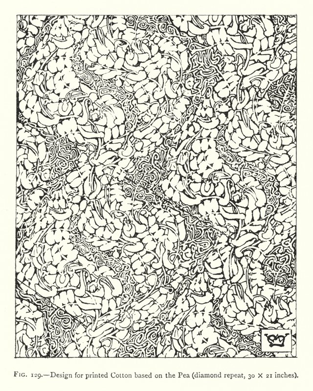 Wzór dla drukowanej bawełny na bazie grochu, powtórzenie w romby, 30 × 21 cali (grawer) autorstwa English School