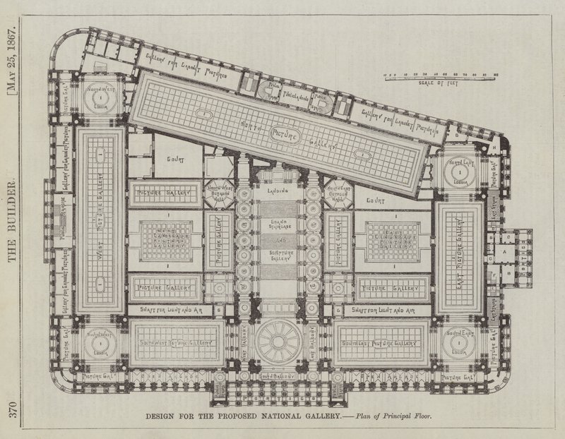 Projekt dla proponowanej Galerii Narodowej, plan głównego piętra (grawerowanie) autorstwa English School
