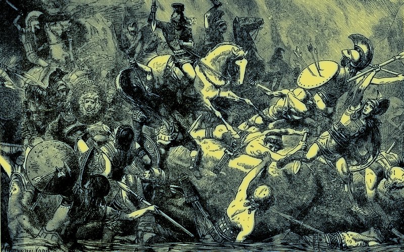 Zniszczenie armii ateńskiej na Sycylii, ilustracja z Ilustrowanej Historii Świata, wydanej ok. 1880 r. (obraz ulepszony cyfrowo) autorstwa English School