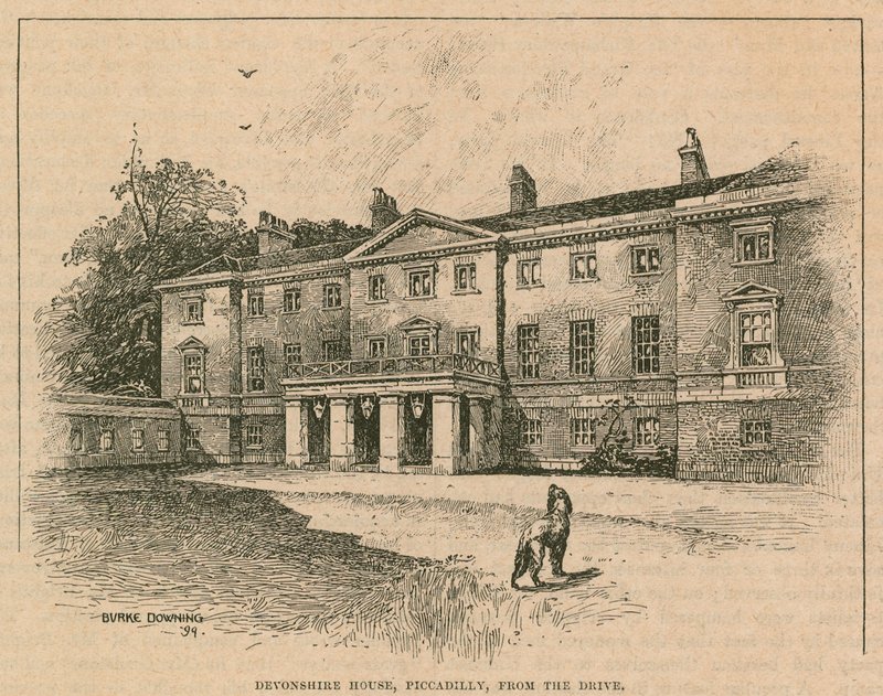 Devonshire House, Piccadilly, Londyn, od podjazdu autorstwa English School