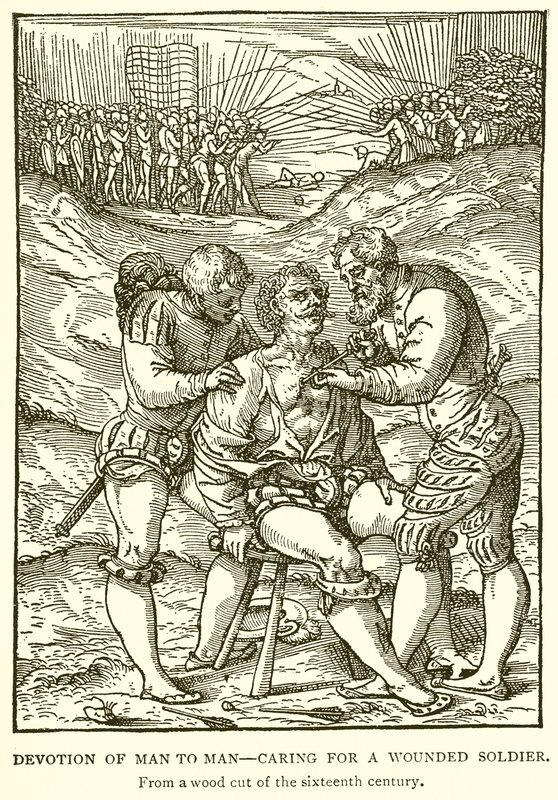Oddanie człowieka człowiekowi — opieka nad rannym żołnierzem autorstwa English School
