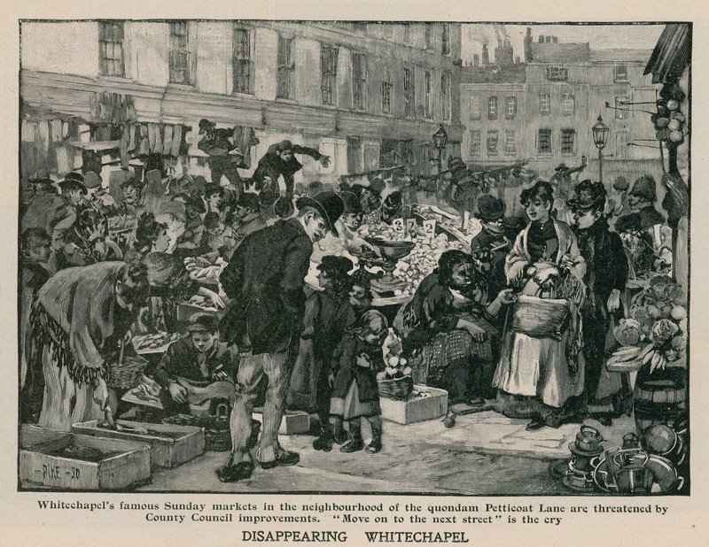 Znikanie Whitechapel: słynne niedzielne targi w sąsiedztwie Quondam Petticoat Lane są zagrożone przez ulepszenia Rady Hrabstwa autorstwa English School