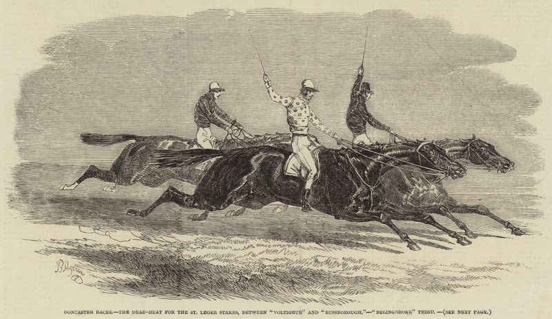 Wyścigi Doncaster, Dead-Heat dla St Leger Stakes, pomiędzy „Voltigeur” i „Russborough”, trzecie „Bolingbroke” (grawerowanie) autorstwa English School