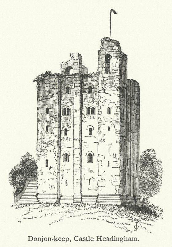 Donjon-keep, zamek Headingham (rycina) autorstwa English School