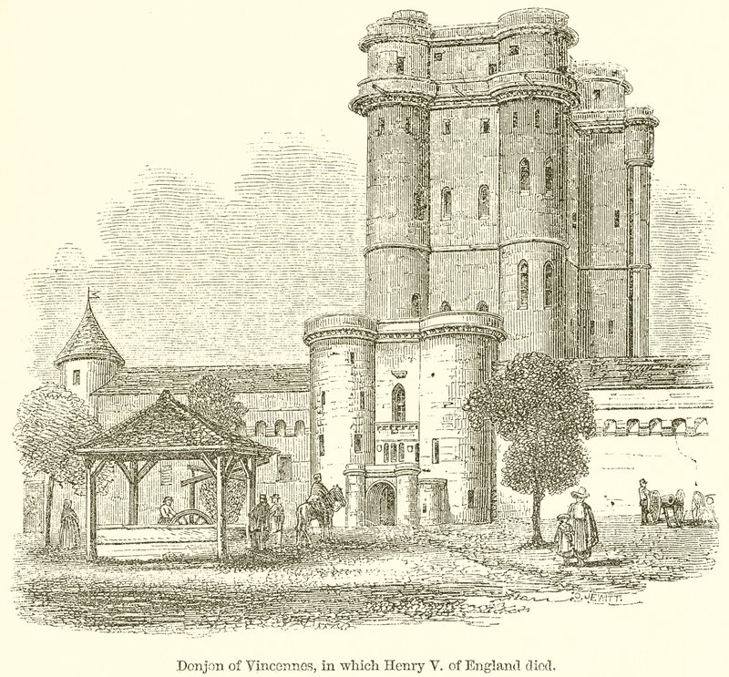 Donjon z Vincennes, w którym zginął Henryk V z Anglii autorstwa English School