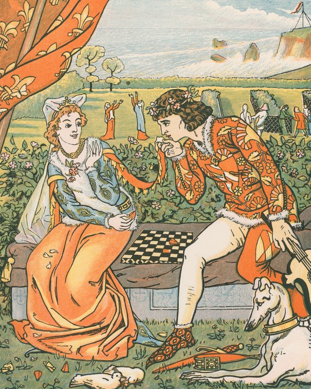 Dorigen i Aureliusz w ogrodzie. 