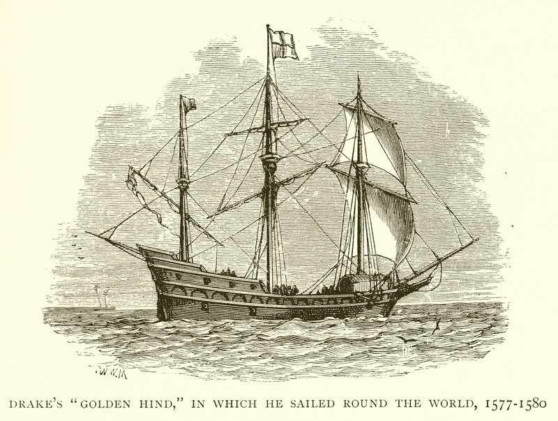 Drakes Golden Hind, w którym opłynął świat, 1577-1580 autorstwa English School