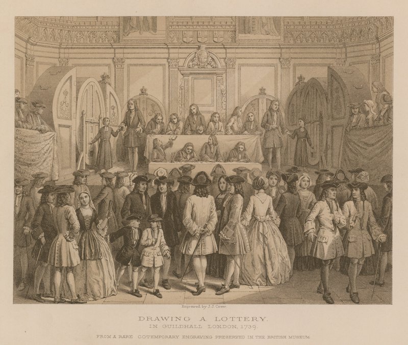 Losowanie loterii w Guildhall, Londyn, 1739 autorstwa English School