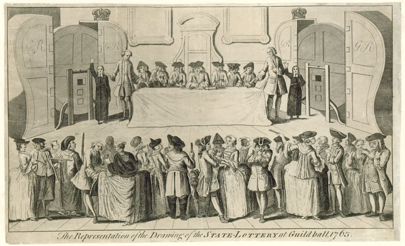 Rysunek loterii państwowej w Guildhall w 1763 r. autorstwa English School