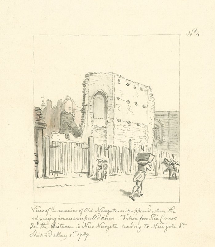 Rysunek szczątków Old Newgate (tusz na papierze) autorstwa English School