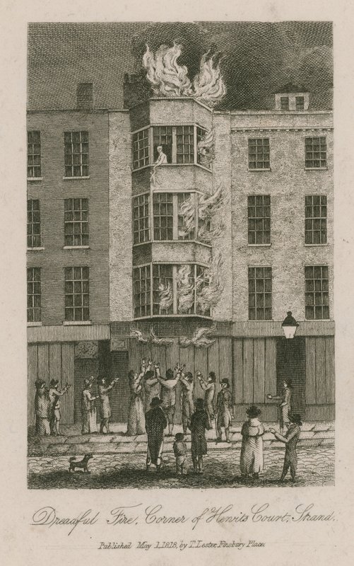 Straszny pożar, róg Henrits Court, Strand autorstwa English School