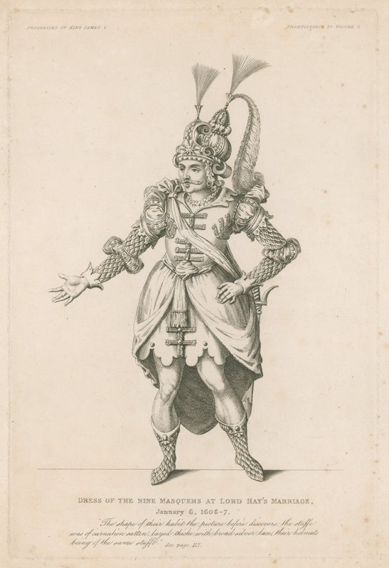 Suknia Dziewięciu Masquerów na ślubie Lorda Haysa, 6 stycznia 1606-7 autorstwa English School