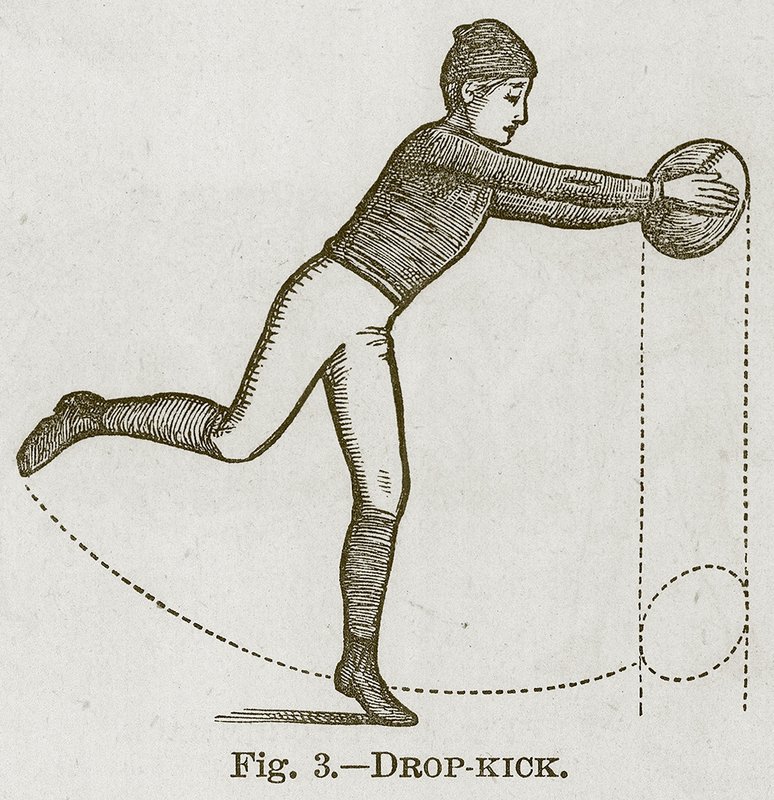 Drop-Kick, ilustracja do Księgi sportów i rozrywek Cassellsa, ok. 1890 r. autorstwa English School