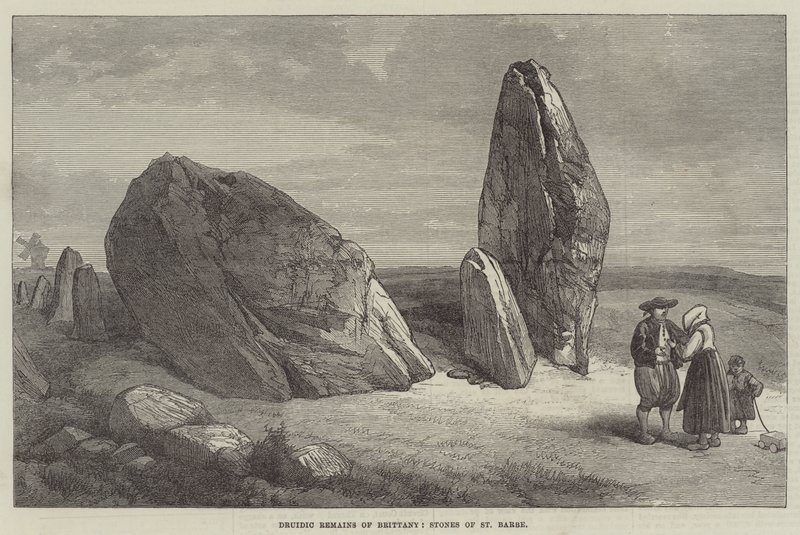 Druidyczne pozostałości Bretanii, kamienie św. Barbe (rycina) autorstwa English School