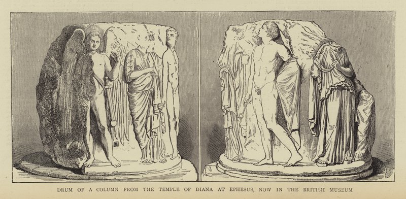 Bęben kolumny ze świątyni Diany w Efezie, obecnie w British Museum (rycina) autorstwa English School