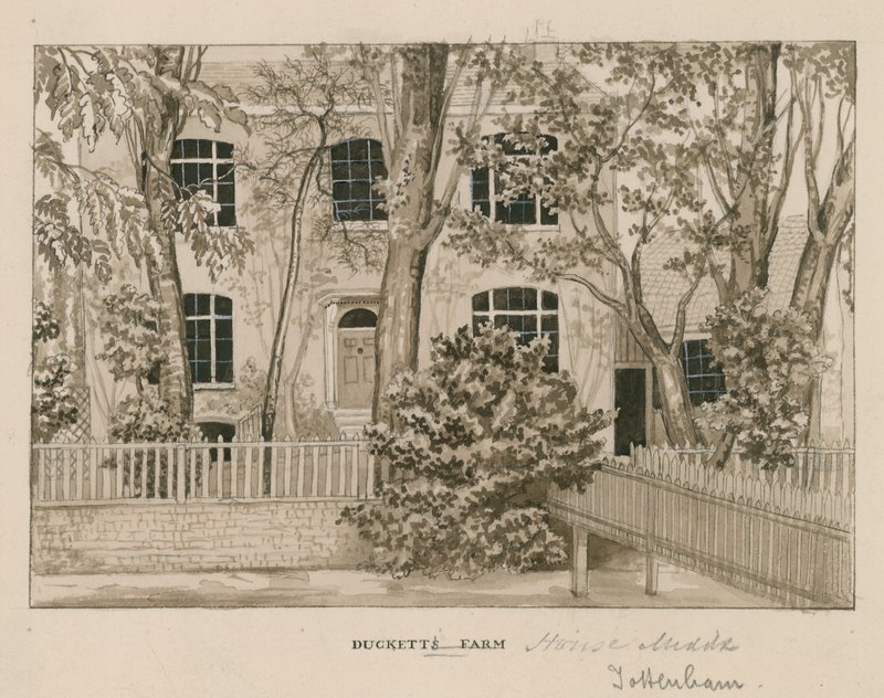 Ducketts Farm House, Tottenham, Londyn (wc na papierze) autorstwa English School
