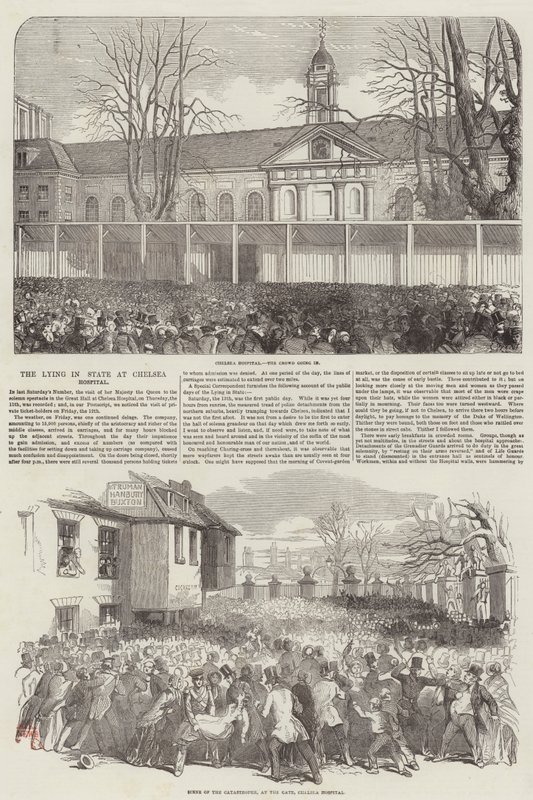 Duke of Wellington leżący w stanie w szpitalu Chelsea (grawerowanie) autorstwa English School