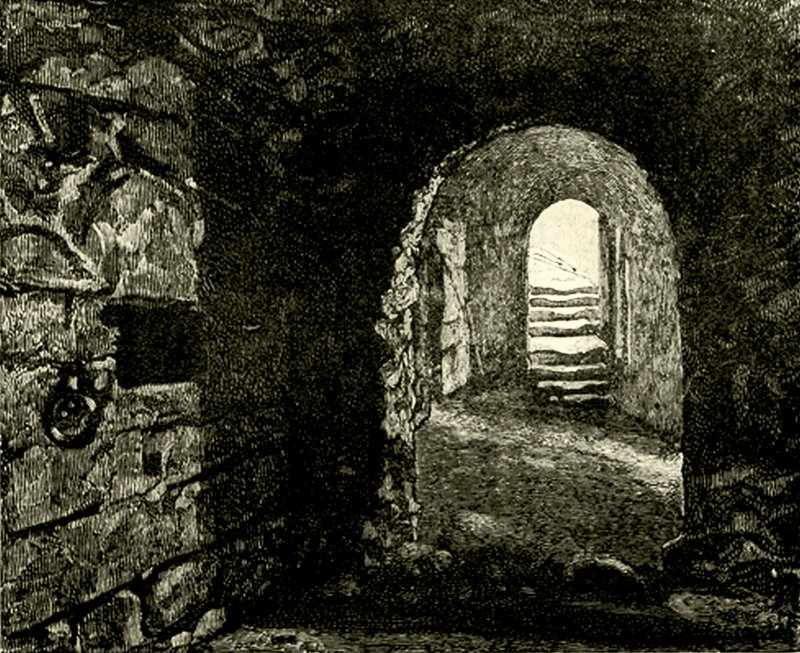 Lochy w Zamku poniżej Pokoju Królowej Marii. Ilustracja ze Starego i Nowego Edynburga Cassella autorstwa Jamesa Granta, c.1900 autorstwa English School