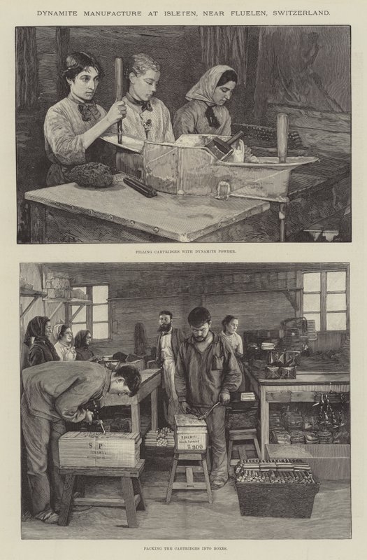 Manufaktura dynamitu w Isleten, niedaleko Fluelen, Szwajcaria (rycina) autorstwa English School