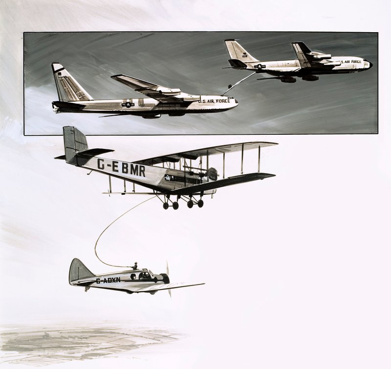 Tankowanie na początku lotu dla Handley Page W10 (gwasz na papierze) autorstwa English School