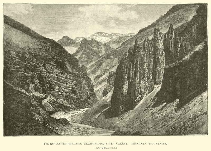 Słupy ziemi, niedaleko Kioto, Dolina Spiti, Himalaje autorstwa English School