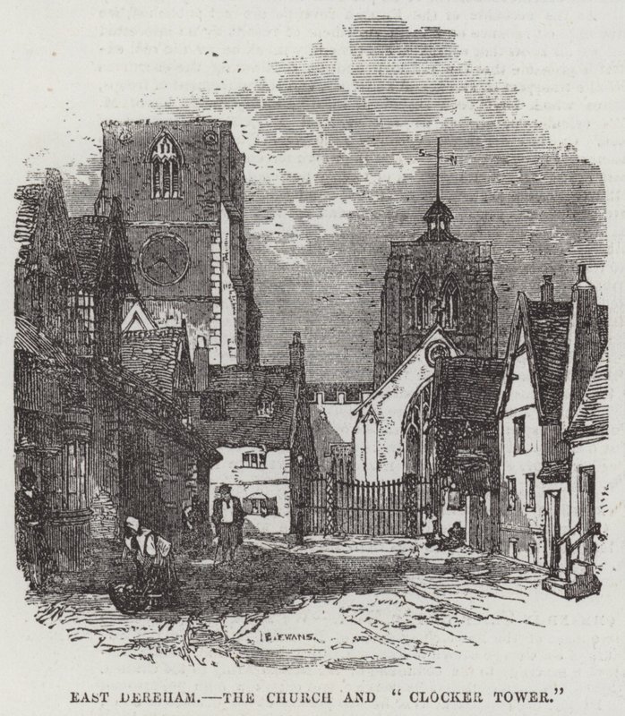 East Dereham, kościół i „Wieża Zegarowa” (rycina) autorstwa English School
