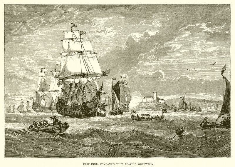 Statki wschodnioindyjskie opuszczają Woolwich (1623) autorstwa English School